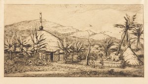 Uusi-Kaledonia: Suuri alkuperäiskansojen maja Balladen ja Poepon välisellä tiellä, 1845 (New Caledonia: Large Native Hut on the Road from Balade to Puebo, 1845)