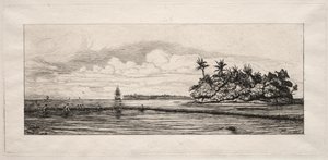 Oseania: Kalastus lähellä saaria palmuilla Ueassa tai Wallis-ryhmässä, 1863. tekijältä Charles Meryon