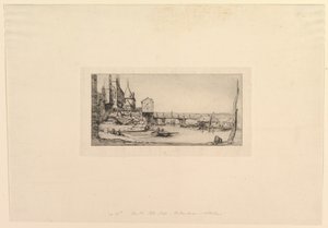 Pont-au-Changen kävelysilta, vuoden 1621 palon jälkeen Jalankulkusilta tilapäisesti korvasi..., 1860. tekijältä Charles Meryon