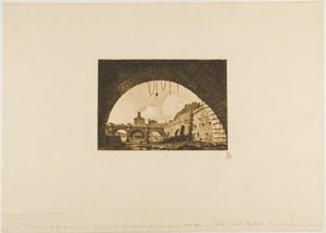 Pont-Neuf ja Samaritaine nähtynä Pont-au-Changen ensimmäisen kaaren alta, Pariisi tekijältä Charles Meryon