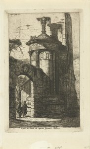 Portti Ateenan ranskalaisten kapusiinien luostarin sisäänkäynnissä Entrée du convent des Capucins Francais a Athenes (otsikko esineessä) tekijältä Charles Meryon