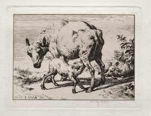 Uuhi ja kaksi karitsaa, 1850. tekijältä Charles Meryon