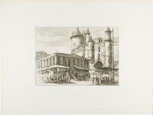 Grand Châtelet, Pariisi, n. 1780, aikaisemman piirustuksen jälkeen tekijältä Charles Meryon
