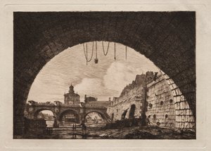 Uusi silta ja Samaritaine nähtynä ensimmäisen kaaren alta..., 1855. tekijältä Charles Meryon