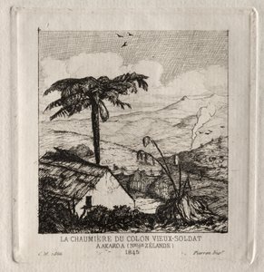 Vanhan sotilaan uudisasukkaiden mökki Akaroassa, 1845 tekijältä Charles Meryon