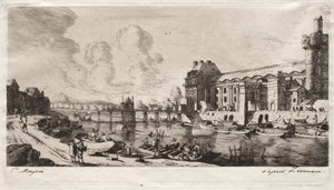 Pavillon de Mademoiselle ja osa Louvrea tekijältä Charles Meryon