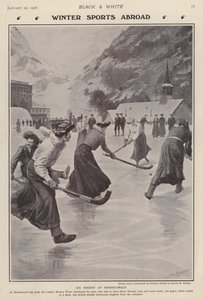 Pelaa jääkiekkoa Grindelwaldissa, Sveitsissä (litho)