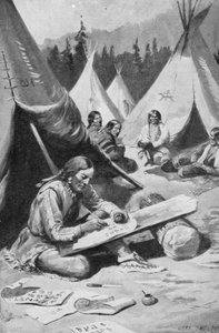 Sequoya harjoittelee aakkostaan (litho)