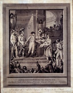 Napoleon jakaa Legion of Honorin tähdet Invalideille 26 messidor an XII. Kaiverrus Charles Monnet (1732 - Ap 1808) tekijältä Charles Monnet