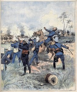 Komentaja Faurax kuoli Dogban taistelussa 19. syyskuuta 1892 Dahomeyssa (nykyinen Benin) vuoden 1892 aquerelle de Morelin jälkeen. tekijältä Charles Morel