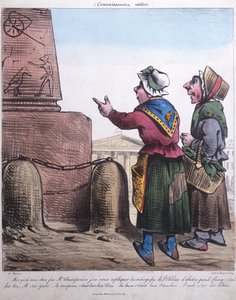 Karikatyyri obeliskin pystytyksestä Place de la Concordelle, n. 1831 tekijältä Charles Nantueil