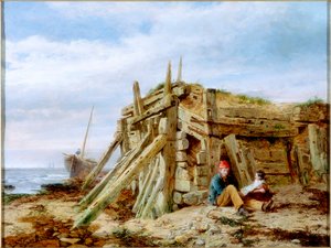 Aallonmurtajan alla, n. 1863 tekijältä Charles Napier Hemy