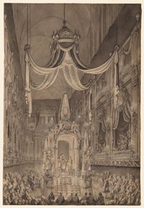 Espanjalaisen Marie-Thérèsen, ranskalaisen Dauphinen hautajaiset Nôtre Damen kirkossa...1746, n. 1746. tekijältä Charles Nicolas Cochin