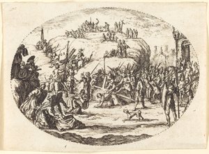Pieni ristin kantaminen tekijältä Charles Nicolas Cochin I after Jacques Callot