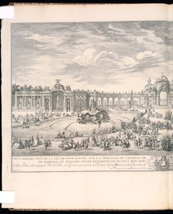 Sidottu painatus, Veüe-perspektiivi de la décoration élevée sur la terrasse du Château de Versailles pour l