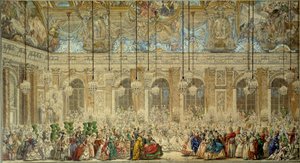 Pallonaamio tai Ifin pallo antaa ranskalaisen Louis Dauphinin (1729-1765) häihin espanjalaisen Marie Theresen (Marie-Theresen) kanssa Glace Galleryssä Versailles