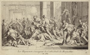 Hugenotit ryöstivät Montpellierin katedraalin, Ranska, 1621