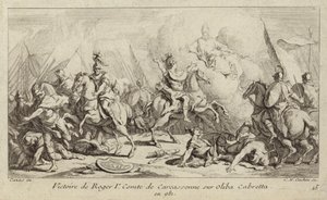 Carcassonnen kreivin Roger I:n voitto Oliba Cabretalta, 981 (kaiverrus) tekijältä Charles Nicolas II Cochin