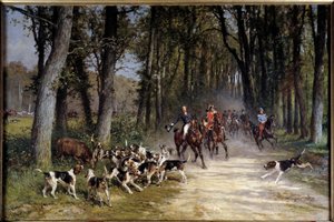 Orleansin metsästysherttua juoksi Sylvien lehtoon. Charles Olivier De Pennen (1831-1897) maalaus