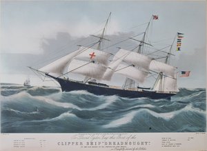 Amerikkalainen leikkurialus "Dreadnought", Nathaniel Currierin litografia (1813-88)