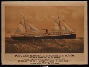 Suosittu reitti pohjoisen ja etelän välillä New Yorkin ja Savannahin kautta, Savannahin Ocean Steamship Company... City of Augusta... (litografia, värillinen) tekijältä Charles Parsons