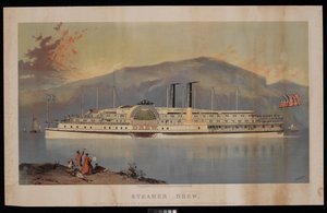 Höyrylaiva Drew, "Peoples Line" New Yorkin, Albanyn ja Ateenan välillä Hudson-joella - laiturit 40 ja 41 N.R. Canal St N.Y.:n juurella. tekijältä Charles Parsons