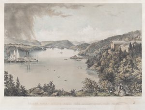 Hudson River Portfolio: Katse etelään Battery Knoxista, West Pointista tekijältä Charles Parsons after Benjamin Bellows Grant Stone