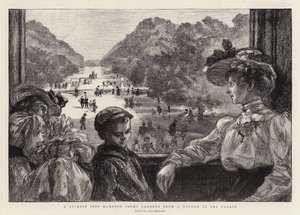 Vilaus Hampton Court Gardensiin palatsin ikkunasta tekijältä Charles Paul Renouard
