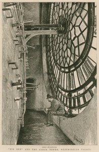 Kellotaulun takana Big Ben ja kellotorni, Westminsterin palatsi