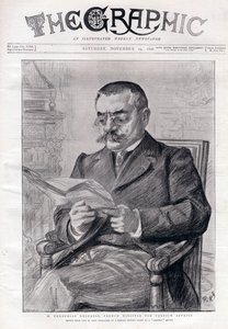 Muotokuva Theophile Delcassesta (1852-1923), ranskalaisesta poliitikosta ja ulkoasiainministeristä. tekijältä Charles Paul Renouard