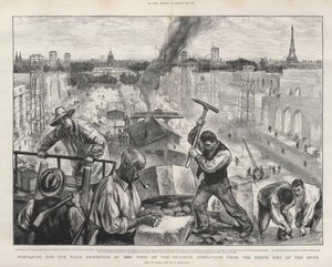 Valmistautuminen vuoden 1900 Pariisin näyttelyyn: näkymä rakennustoiminnasta Seinen pohjoispuolelta. tekijältä Charles Paul Renouard