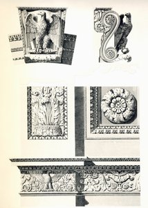 Charles Percierin (1764-1838) ja Pierre Francois Leonard Fontainen (1762-1853) koristelu kotkailla, ruusukeilla ja akantuksenlehdillä Riemukaariin, yksityiskohta, Ranska tekijältä Charles Percier