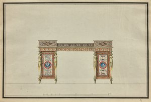 Työpöydän suunnittelu, n. 1800 (akvarelli ja muste paperille) tekijältä Charles Percier