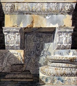 Fragments of Ruins, suunnittelu otsikkosivulle Charles Percierin ja Pierre Francois Leonard Fontainen (1762-1853) pubin "Palaces, Houses and Other Modern Buildings, Dessines a Rome" kilvestä 20. Pariisi tekijältä Charles Percier