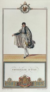 Napoleonin kruunajaisten valtioneuvoston virkapuku, 1804 (värikaiverrus)