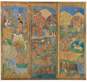Kolmen paneelin näyttö, n. 1916-1917 (öljy- ja kultalehti gessoed-puussa)