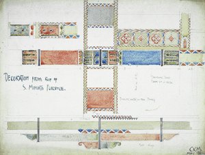 Koriste S. Miniaton katolta, Firenze, 1891 (lyijykynä ja akvarelli paperille). tekijältä Charles Rennie Mackintosh
