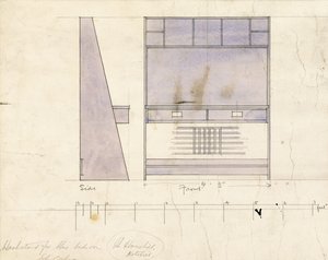 Pesupöydän malli, sivu- ja etukuva, 1904 tekijältä Charles Rennie Mackintosh
