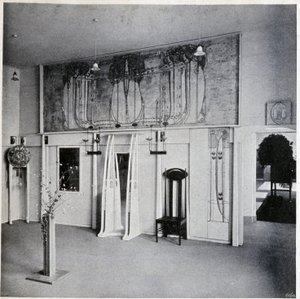 Sisäkuva koristeellisesta taidesalongista Wienissä, noin 1900 (sisustus ja huonekalut Charles Rennie ja Margaret MacDonald Mackintosh) tekijältä Charles Rennie Mackintosh
