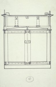 Viivapiirustus huonekaluista (kaappi), n. 1910 (muste paperille) tekijältä Charles Rennie Mackintosh