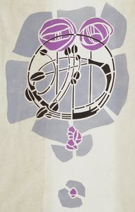 Moderni jäljennös alkuperäisestä Mackintosh-seinäkuviointikuvioinnista, ruusuaihe, 1902 (julisteväri patruunapaperille).
