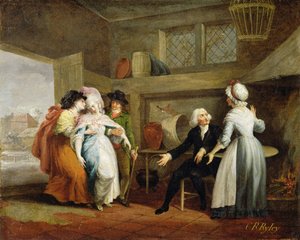 "Dining in the Hayfields" (yllättynyt herra Thornhillin pappista) vol.1, luku VIII Oliver Goldsmithin teoksesta "The Vicar of Wakefield", 1786