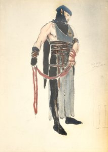 Pukusuunnittelu Queensin palvelijalle Le Mort de Tintagilesissa, 1912 (wc paperilla) tekijältä Charles Ricketts