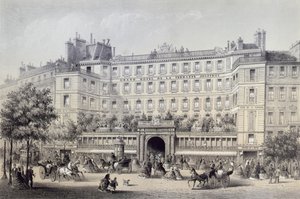 Boulevard Montmartre, Passage Jouffroy ja Grand Hotel de la Terrasse Jouffroy, 1865. tekijältä Charles Riviere