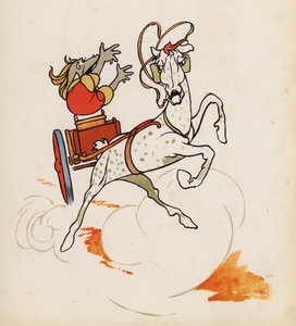 Hölynpölyä: Hevosen vetämä jigi onnettomuudessa (värilitografia). tekijältä Charles Robinson