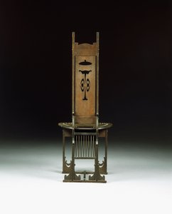 Sivutuoli, lävistetty design, n. 1899 (veistetty tammi) tekijältä Charles Rohlfs