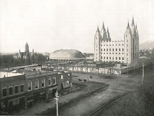 Assembly Hall, tabernaakkeli ja mormonitemppeli, Salt Lake City, Yhdysvallat, 1895.