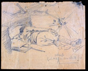 Luutnantti Leslie Gooldie nukkuu tulipalon alla, 1915