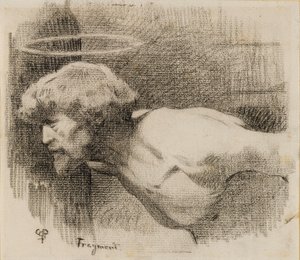 Tutkimus Pyhän Johannes Kastajan pään mestauksesta, n. 1881 (hiili paksulle kermapaperille)