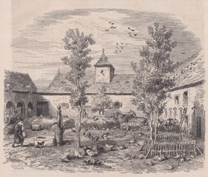Maatilan sisänäkymä Le Magasin Pittoresquesta, n. 1852.